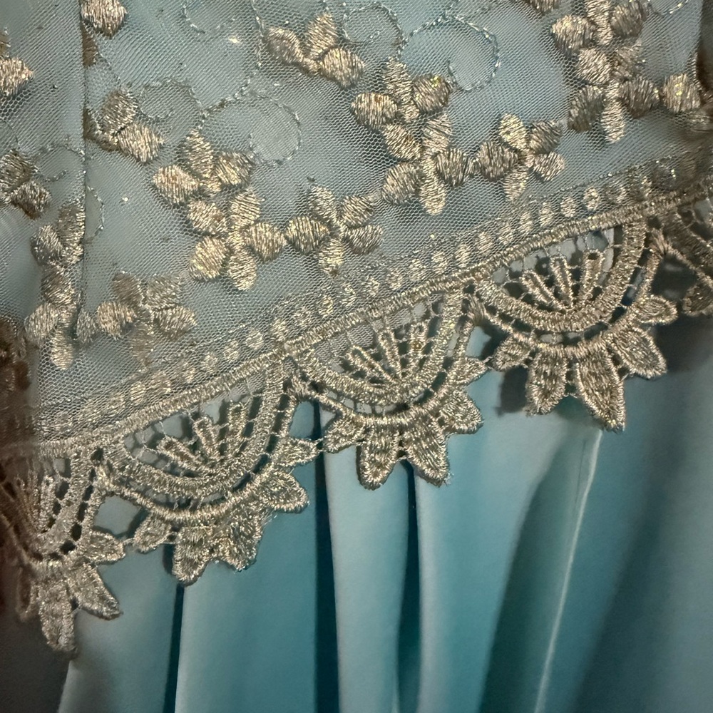 Masquerade Light Blue Satin Dress - Picture 3 of 6